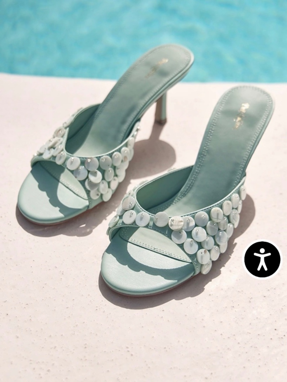 Aqua Kitten Heel with Shell Detail